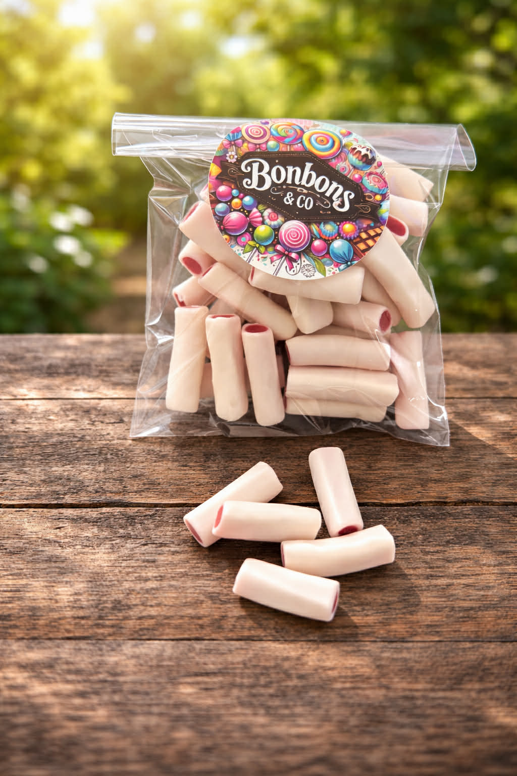 Minis câbles fraise / crème 100 grs