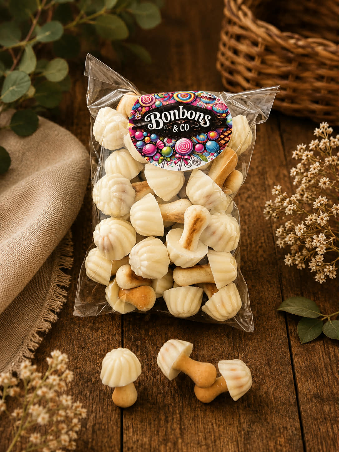 Champignons biscuit chocolat blanc 100 grs