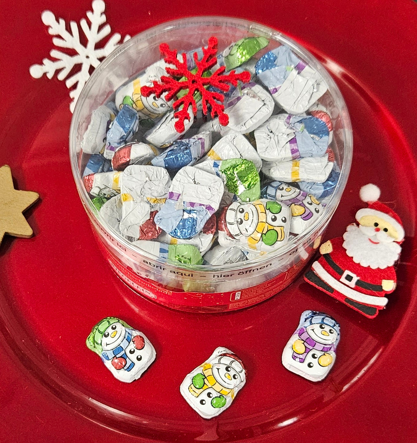 Tubo 80 mini bonhomme de neige en chocolat au lait 400gr