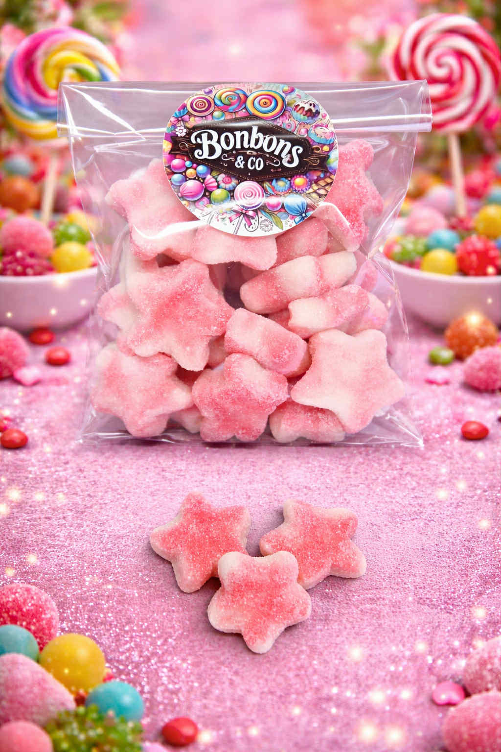 Etoiles twist roses sucrées 100 grs