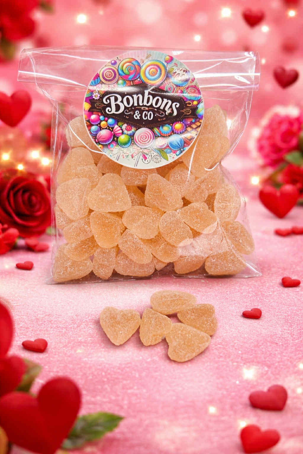 Petits coeurs roses sucrés Vegan 100 grs