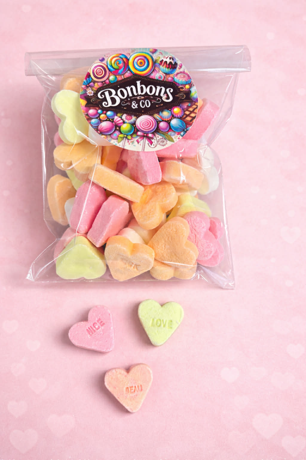 Petits coeurs avec message 100 grs