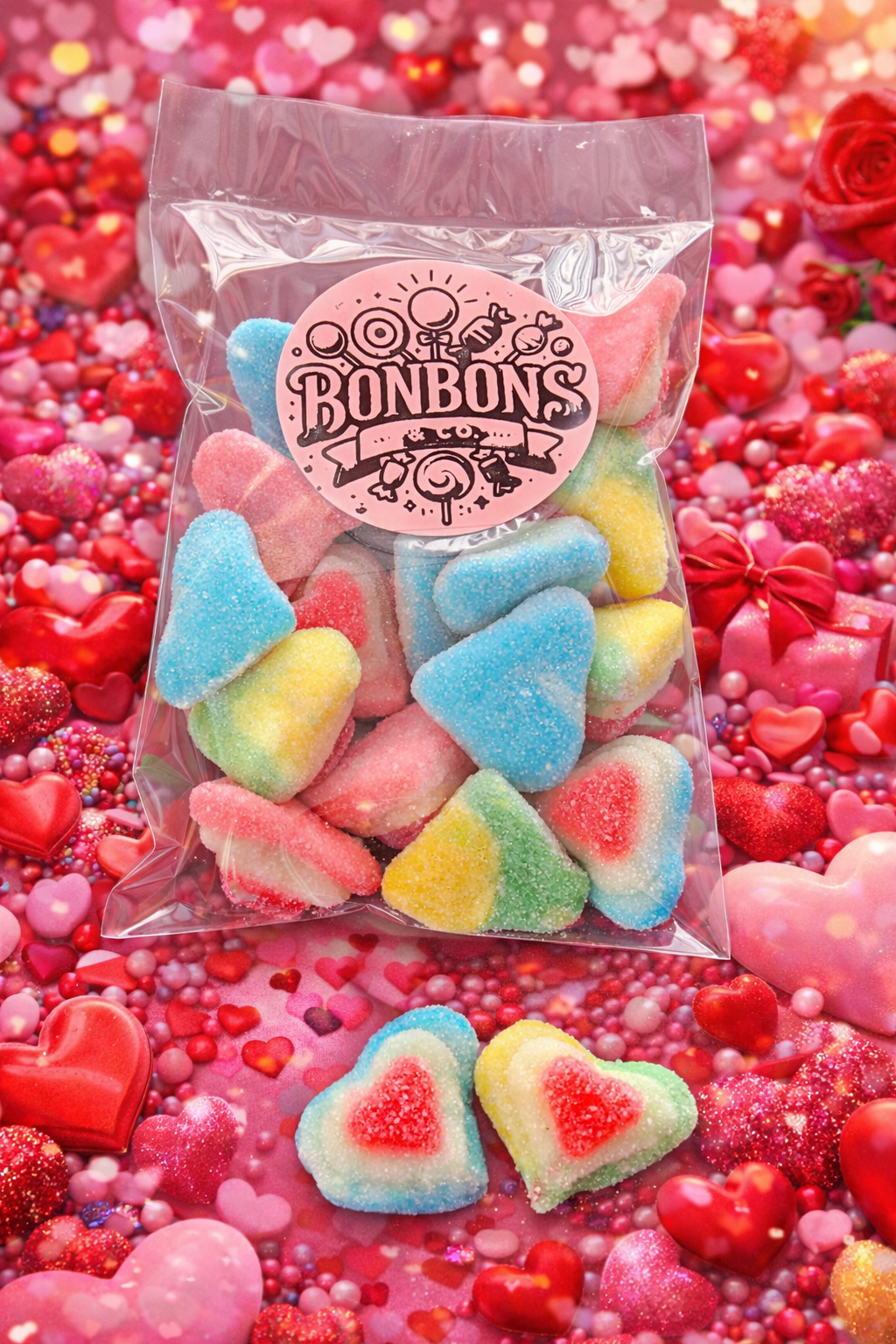 Coeurs 3D assortis sucrés 100gr