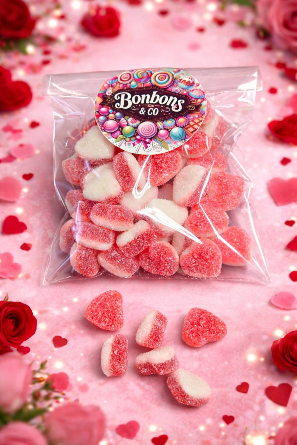 Petits coeur fraise-crème sucrés 100grs