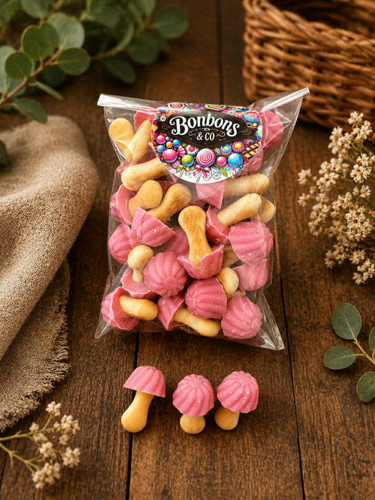 Champignons biscuit chocolat arômatisé fraise 100 grs